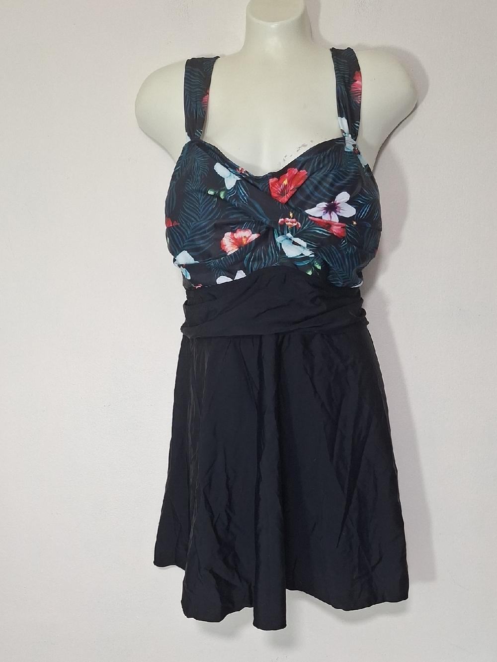 Aqua Eve Black Floral Women’s Swim Dress And Swim Shorts- Tropical Print